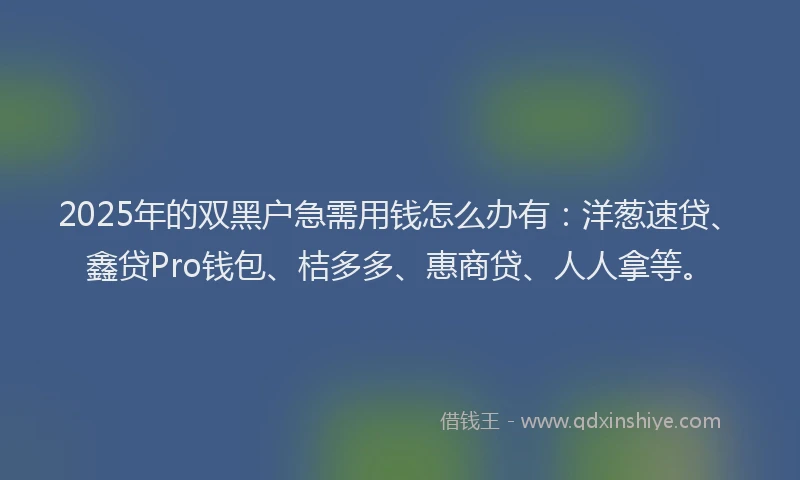 2025年的双黑户急需用钱怎么办有：洋葱速贷、鑫贷Pro钱包、桔多多、惠商贷、人人拿等。