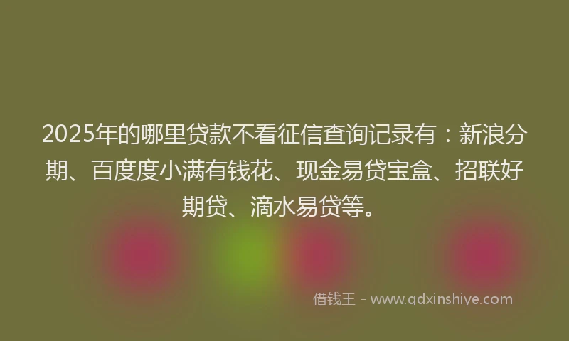 2025年的哪里贷款不看征信查询记录有：新浪分期、百度度小满有钱花、现金易贷宝盒、招联好期贷、滴水易贷等。