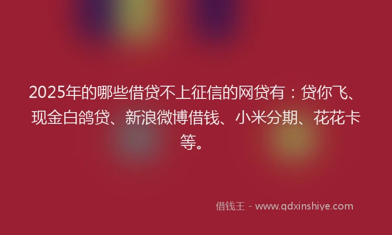 2025年的哪些借贷不上征信的网贷有：贷你飞、现金白鸽贷、新浪微博借钱、小米分期、花花卡等。