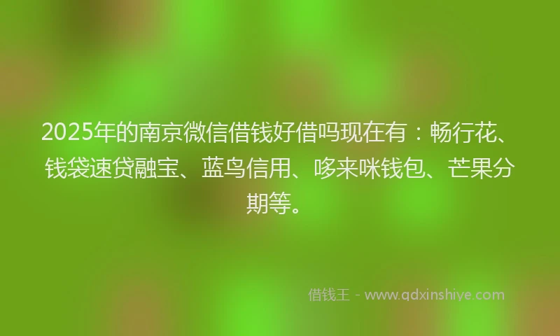 2025年的南京微信借钱好借吗现在有：畅行花、钱袋速贷融宝、蓝鸟信用、哆来咪钱包、芒果分期等。