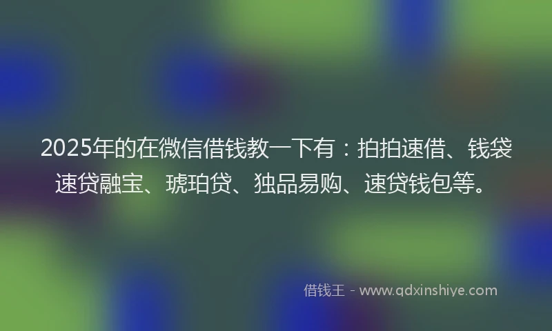 2025年的在微信借钱教一下有：拍拍速借、钱袋速贷融宝、琥珀贷、独品易购、速贷钱包等。