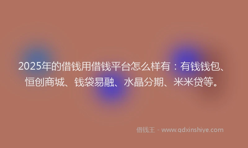 2025年的借钱用借钱平台怎么样有：有钱钱包、恒创商城、钱袋易融、水晶分期、米米贷等。