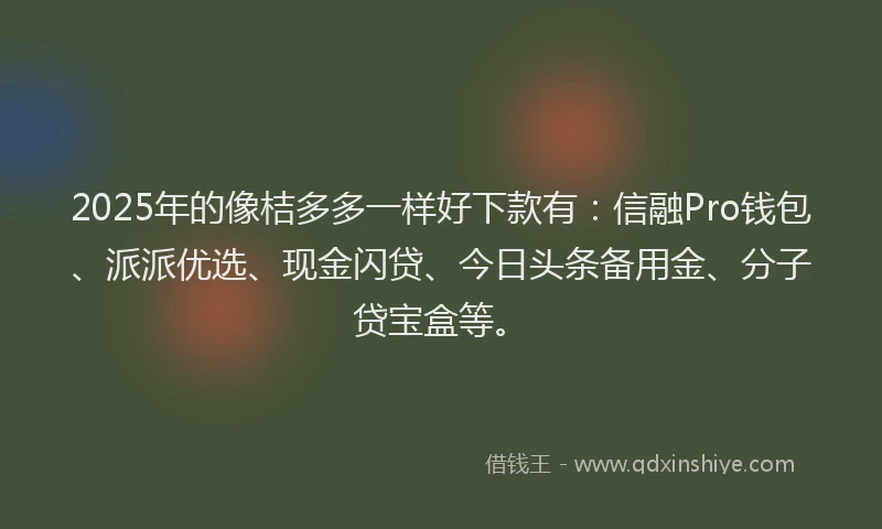 2025年的像桔多多一样好下款有：信融Pro钱包、派派优选、现金闪贷、今日头条备用金、分子贷宝盒等。