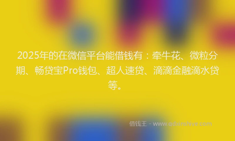 2025年的在微信平台能借钱有：牵牛花、微粒分期、畅贷宝Pro钱包、超人速贷、滴滴金融滴水贷等。