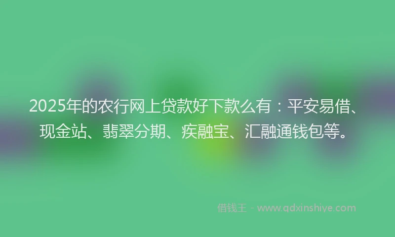 2025年的农行网上贷款好下款么有：平安易借、现金站、翡翠分期、疾融宝、汇融通钱包等。