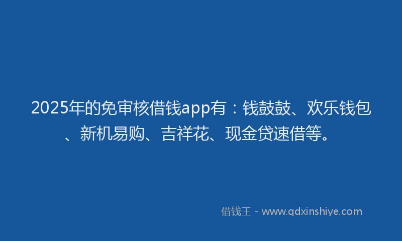 2025年的免审核借钱app有：钱鼓鼓、欢乐钱包、新机易购、吉祥花、现金贷速借等。
