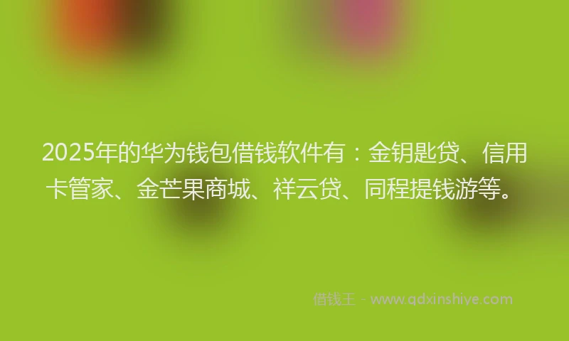 2025年的华为钱包借钱软件有：金钥匙贷、信用卡管家、金芒果商城、祥云贷、同程提钱游等。