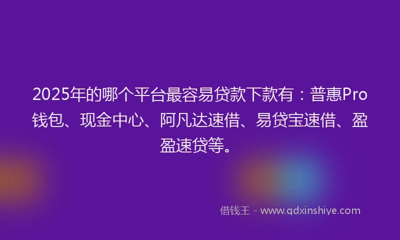 2025年的哪个平台最容易贷款下款有：普惠Pro钱包、现金中心、阿凡达速借、易贷宝速借、盈盈速贷等。