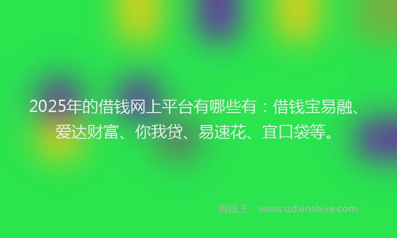 2025年的借钱网上平台有哪些有：借钱宝易融、爱达财富、你我贷、易速花、宜口袋等。