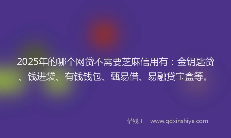 2025年的哪个网贷不需要芝麻信用有：金钥匙贷、钱进袋、有钱钱包、甄易借、易融贷宝盒等。