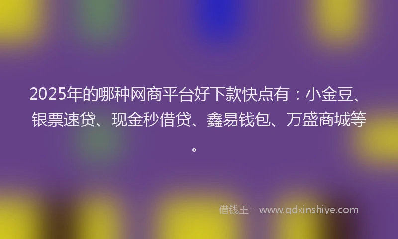 2025年的哪种网商平台好下款快点有：小金豆、银票速贷、现金秒借贷、鑫易钱包、万盛商城等。