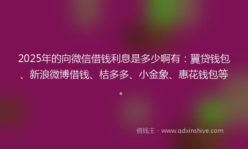 2025年的向微信借钱利息是多少啊有：翼贷钱包、新浪微博借钱、桔多多、小金象、惠花钱包等。