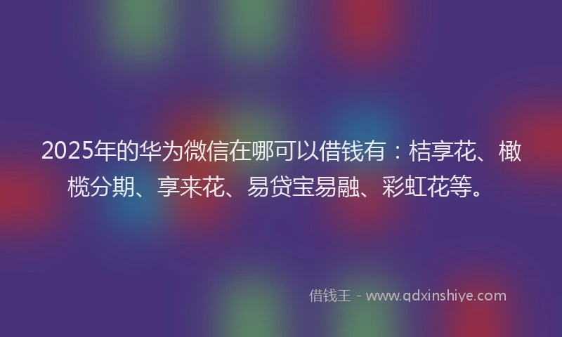 2025年的华为微信在哪可以借钱有：桔享花、橄榄分期、享来花、易贷宝易融、彩虹花等。