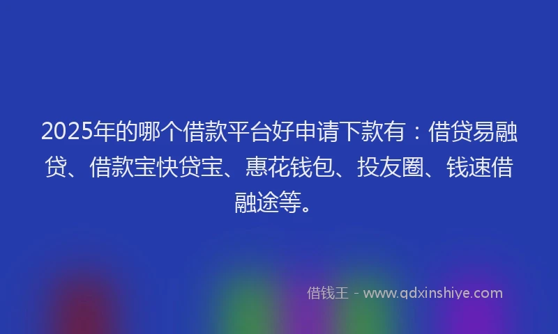 2025年的哪个借款平台好申请下款有：借贷易融贷、借款宝快贷宝、惠花钱包、投友圈、钱速借融途等。