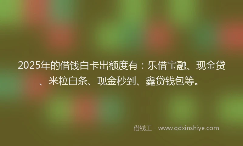 2025年的借钱白卡出额度有：乐借宝融、现金贷、米粒白条、现金秒到、鑫贷钱包等。