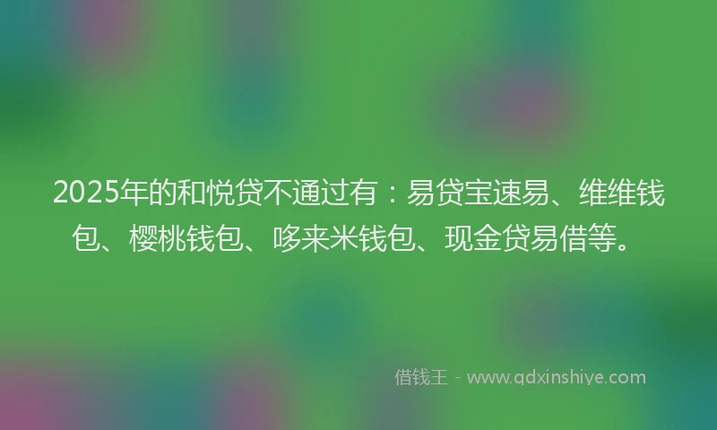 2025年的和悦贷不通过有：易贷宝速易、维维钱包、樱桃钱包、哆来米钱包、现金贷易借等。