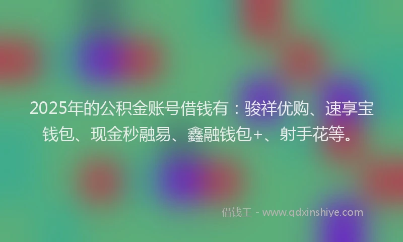 2025年的公积金账号借钱有：骏祥优购、速享宝钱包、现金秒融易、鑫融钱包+、射手花等。