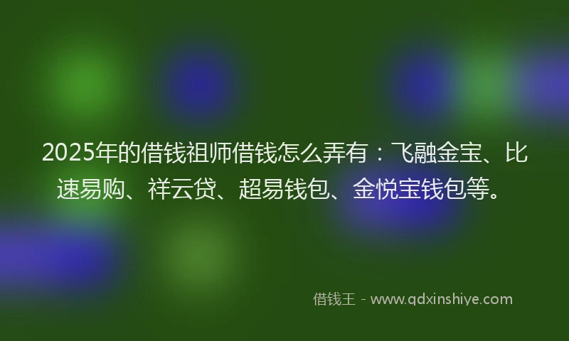 2025年的借钱祖师借钱怎么弄有：飞融金宝、比速易购、祥云贷、超易钱包、金悦宝钱包等。