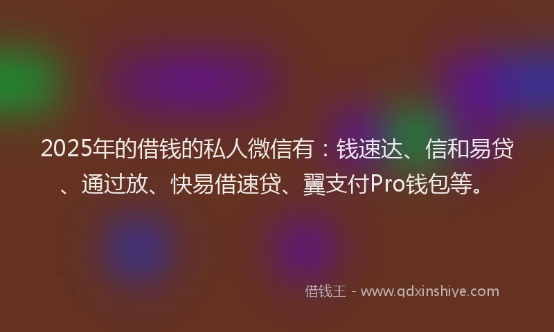 2025年的借钱的私人微信有：钱速达、信和易贷、通过放、快易借速贷、翼支付Pro钱包等。