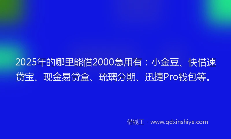 2025年的哪里能借2000急用有：小金豆、快借速贷宝、现金易贷盒、琉璃分期、迅捷Pro钱包等。