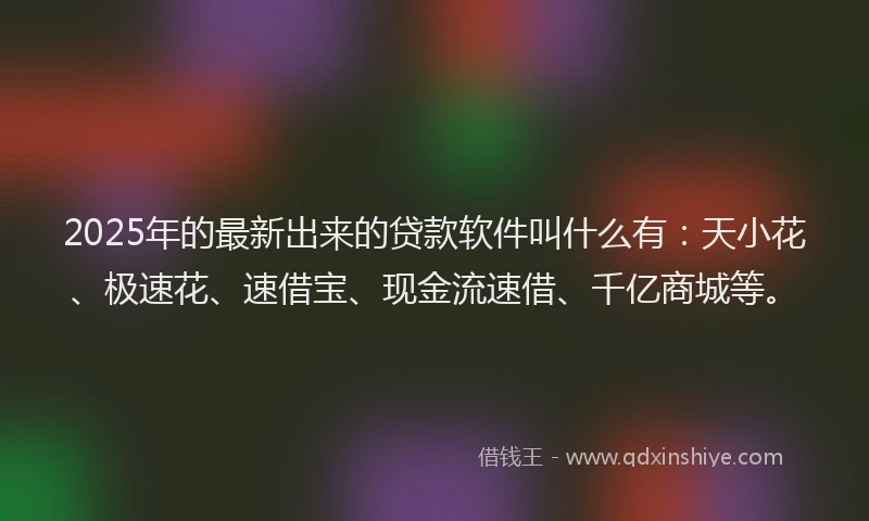 2025年的最新出来的贷款软件叫什么有：天小花、极速花、速借宝、现金流速借、千亿商城等。