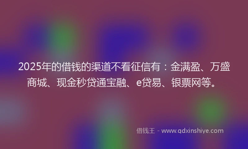 2025年的借钱的渠道不看征信有：金满盈、万盛商城、现金秒贷通宝融、e贷易、银票网等。