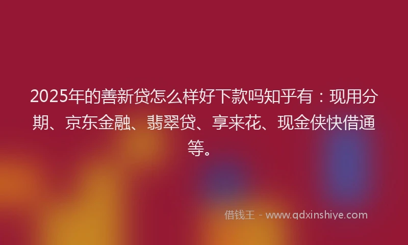 2025年的善新贷怎么样好下款吗知乎有：现用分期、京东金融、翡翠贷、享来花、现金侠快借通等。