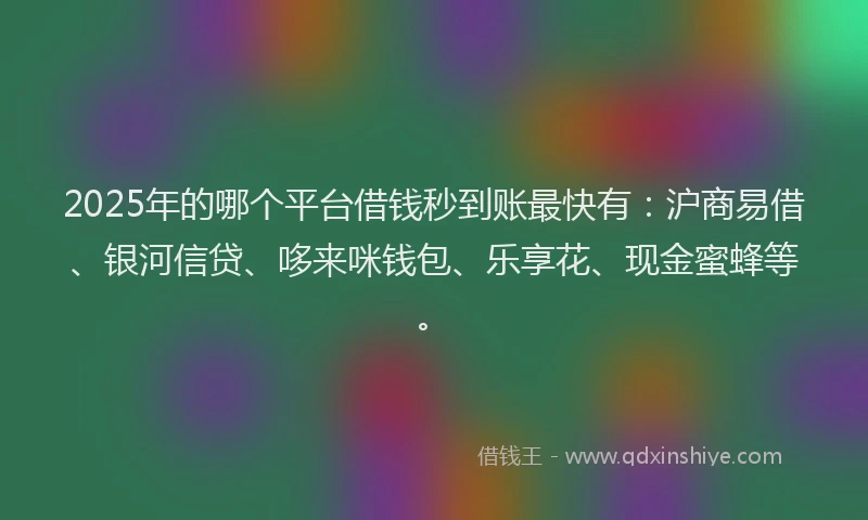 2025年的哪个平台借钱秒到账最快有：沪商易借、银河信贷、哆来咪钱包、乐享花、现金蜜蜂等。