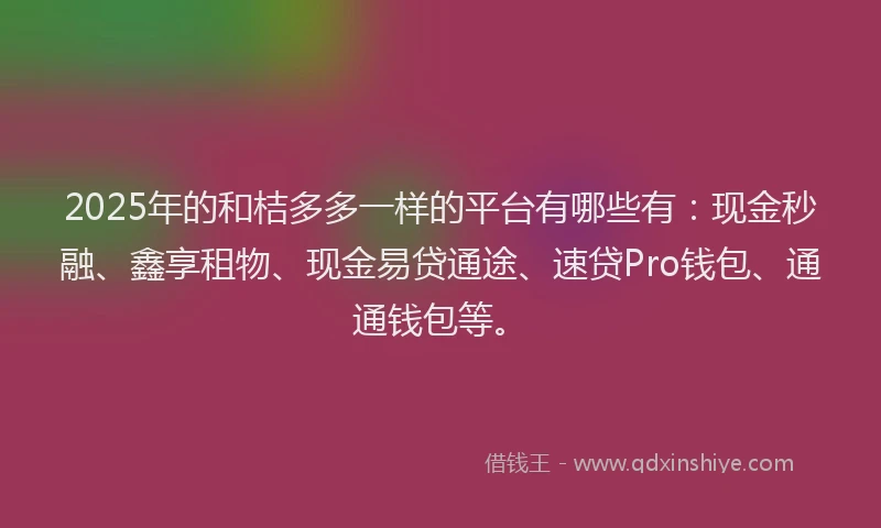 2025年的和桔多多一样的平台有哪些有：现金秒融、鑫享租物、现金易贷通途、速贷Pro钱包、通通钱包等。