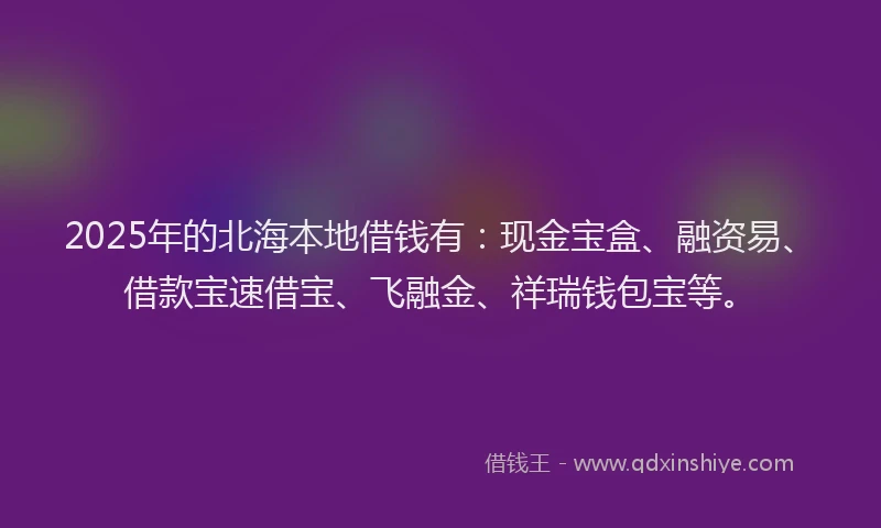 2025年的北海本地借钱有：现金宝盒、融资易、借款宝速借宝、飞融金、祥瑞钱包宝等。