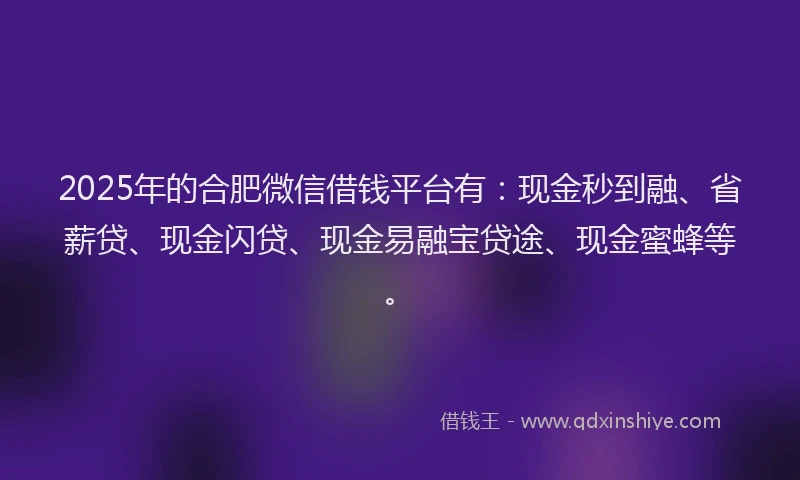 2025年的合肥微信借钱平台有：现金秒到融、省薪贷、现金闪贷、现金易融宝贷途、现金蜜蜂等。