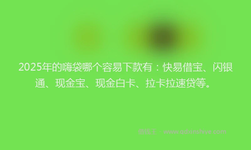 2025年的嗨袋哪个容易下款有：快易借宝、闪银通、现金宝、现金白卡、拉卡拉速贷等。