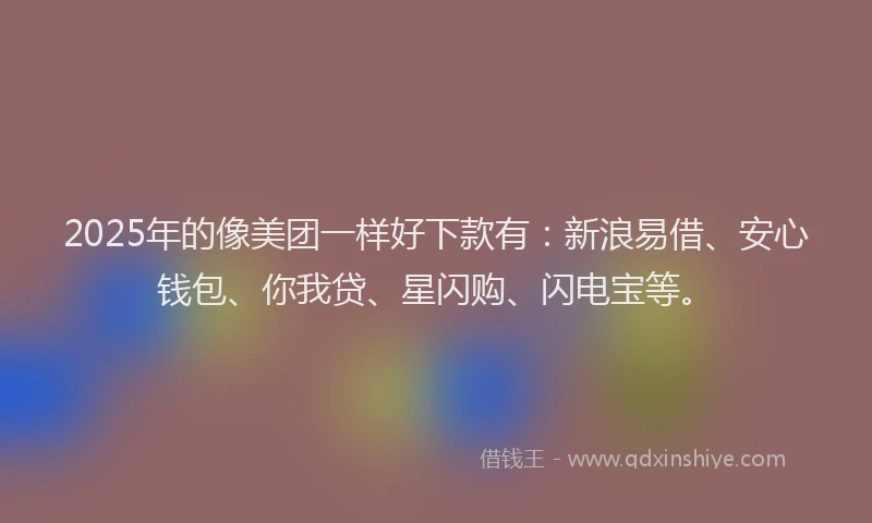 2025年的像美团一样好下款有：新浪易借、安心钱包、你我贷、星闪购、闪电宝等。
