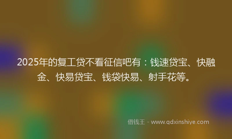 2025年的复工贷不看征信吧有：钱速贷宝、快融金、快易贷宝、钱袋快易、射手花等。