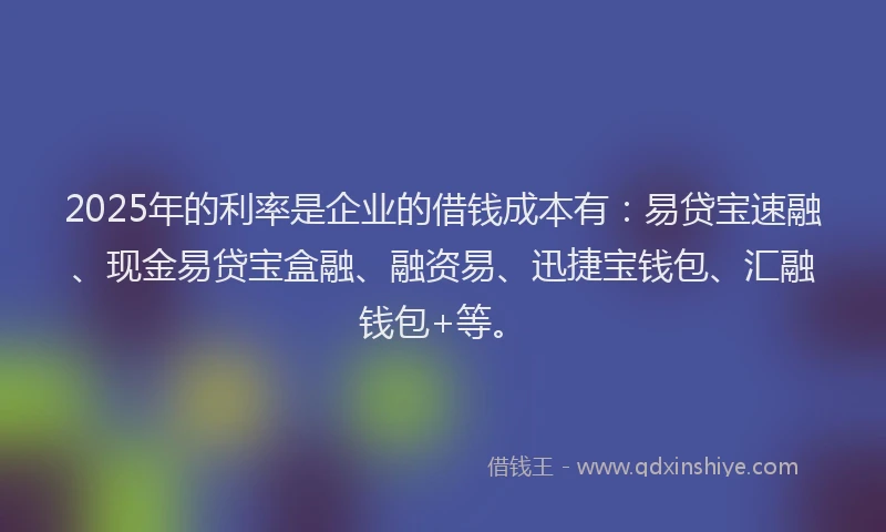 2025年的利率是企业的借钱成本有：易贷宝速融、现金易贷宝盒融、融资易、迅捷宝钱包、汇融钱包+等。