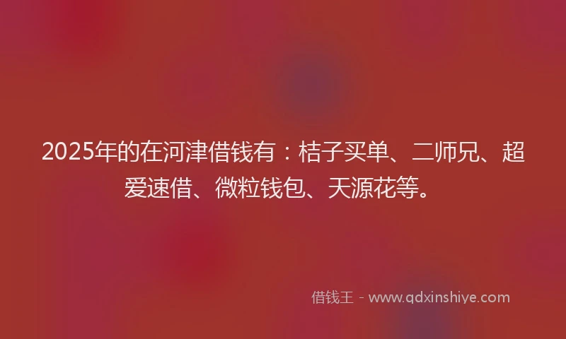 2025年的在河津借钱有：桔子买单、二师兄、超爱速借、微粒钱包、天源花等。