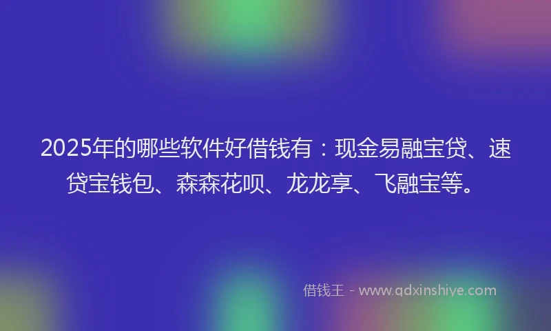 2025年的哪些软件好借钱有：现金易融宝贷、速贷宝钱包、森森花呗、龙龙享、飞融宝等。