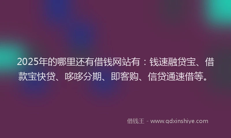 2025年的哪里还有借钱网站有：钱速融贷宝、借款宝快贷、哆哆分期、即客购、信贷通速借等。