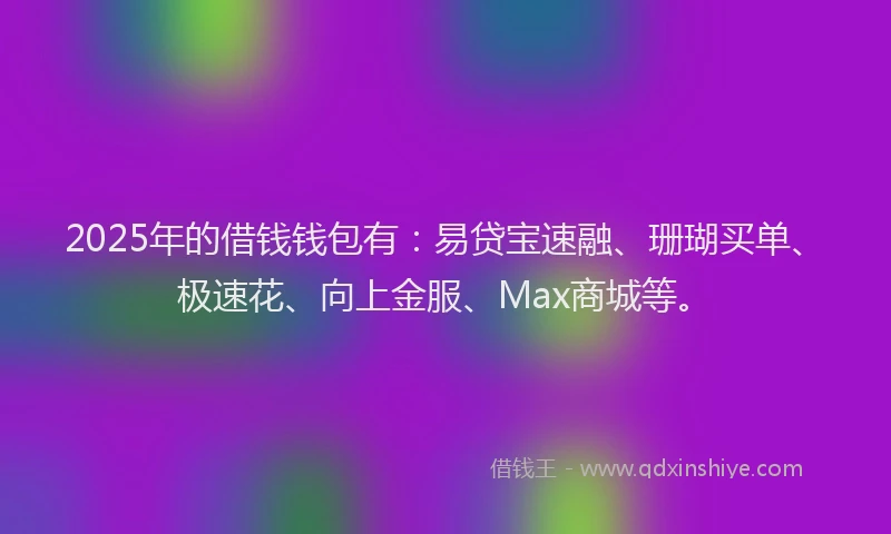 2025年的借钱钱包有：易贷宝速融、珊瑚买单、极速花、向上金服、Max商城等。