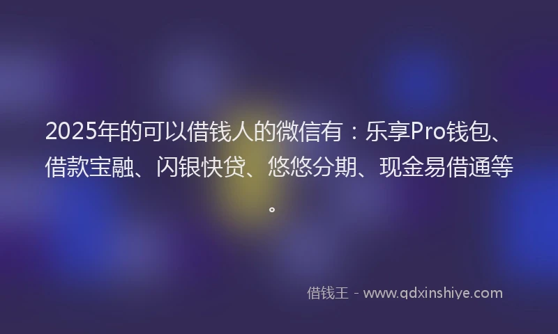 2025年的可以借钱人的微信有：乐享Pro钱包、借款宝融、闪银快贷、悠悠分期、现金易借通等。