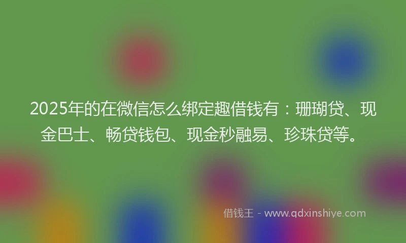 2025年的在微信怎么绑定趣借钱有：珊瑚贷、现金巴士、畅贷钱包、现金秒融易、珍珠贷等。