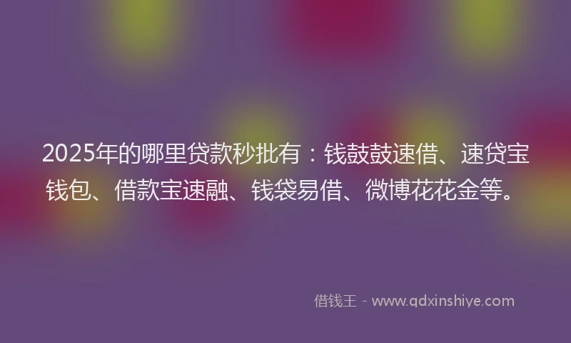 2025年的哪里贷款秒批有：钱鼓鼓速借、速贷宝钱包、借款宝速融、钱袋易借、微博花花金等。