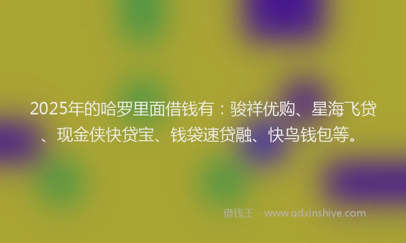 2025年的哈罗里面借钱有：骏祥优购、星海飞贷、现金侠快贷宝、钱袋速贷融、快鸟钱包等。