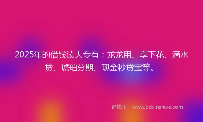 2025年的借钱读大专有：龙龙用、享下花、滴水贷、琥珀分期、现金秒贷宝等。