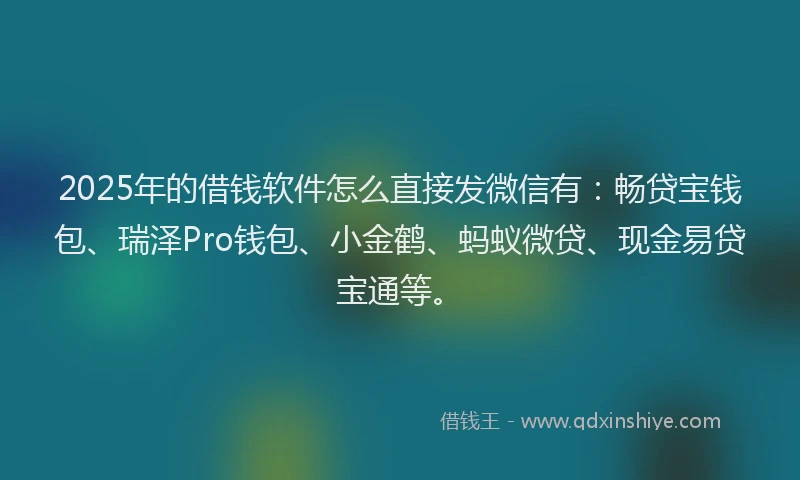 2025年的借钱软件怎么直接发微信有：畅贷宝钱包、瑞泽Pro钱包、小金鹤、蚂蚁微贷、现金易贷宝通等。