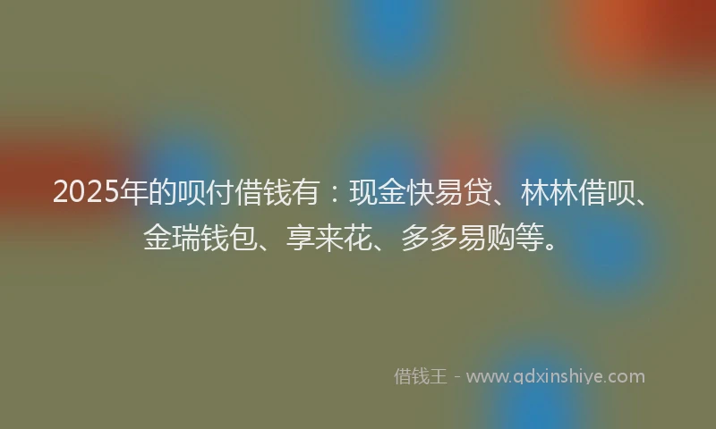 2025年的呗付借钱有：现金快易贷、林林借呗、金瑞钱包、享来花、多多易购等。
