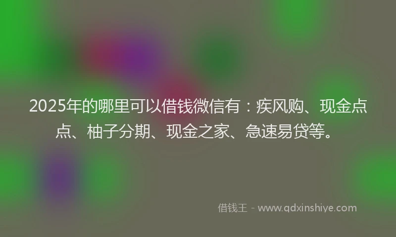 2025年的哪里可以借钱微信有：疾风购、现金点点、柚子分期、现金之家、急速易贷等。