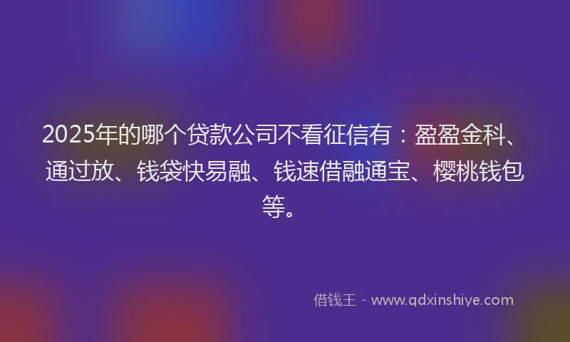 2025年的哪个贷款公司不看征信有：盈盈金科、通过放、钱袋快易融、钱速借融通宝、樱桃钱包等。
