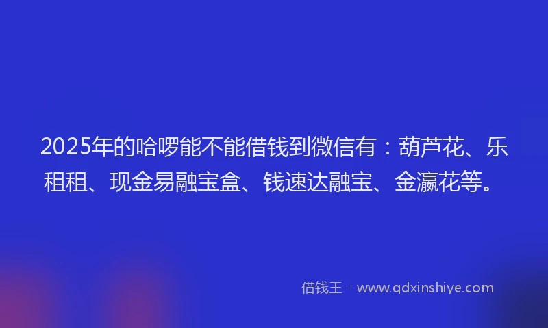 2025年的哈啰能不能借钱到微信有：葫芦花、乐租租、现金易融宝盒、钱速达融宝、金瀛花等。