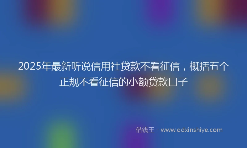 2025年最新听说信用社贷款不看征信，概括五个正规不看征信的小额贷款口子
